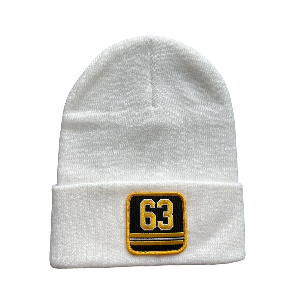 Beechfield  63 Patch Beanie Hat Unisex OS White Yellow Acrylic Cozy Knit College